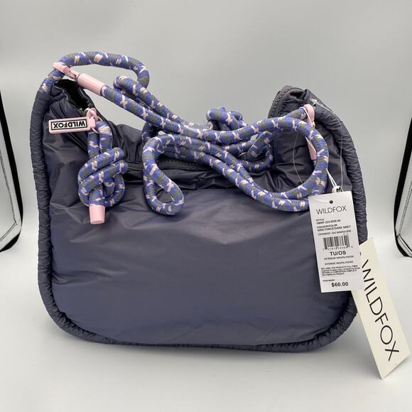 Wildfox Handbags - NWT Wildfox Puffer Crossbody Bag Dark Grey Purple Quilted Puffy Purse Gorpcore